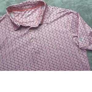 Maelreg Pink Fishbone Print Performance Polo Shirt Men's M Golf Casual